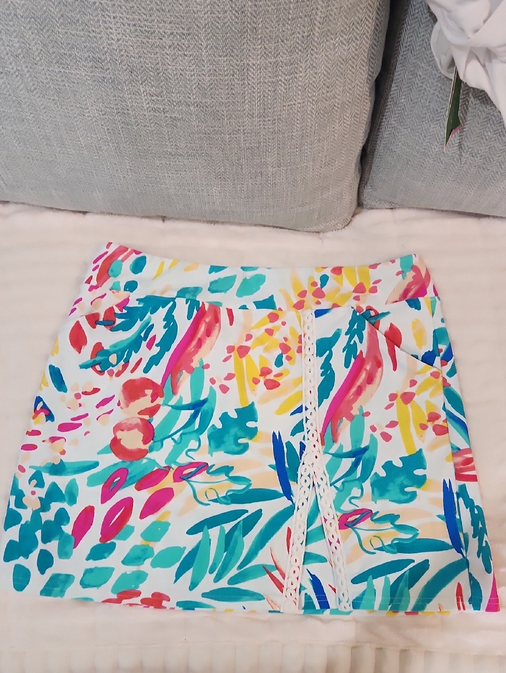Aryeh White Mini Skirt with Multicolor Tropical Print